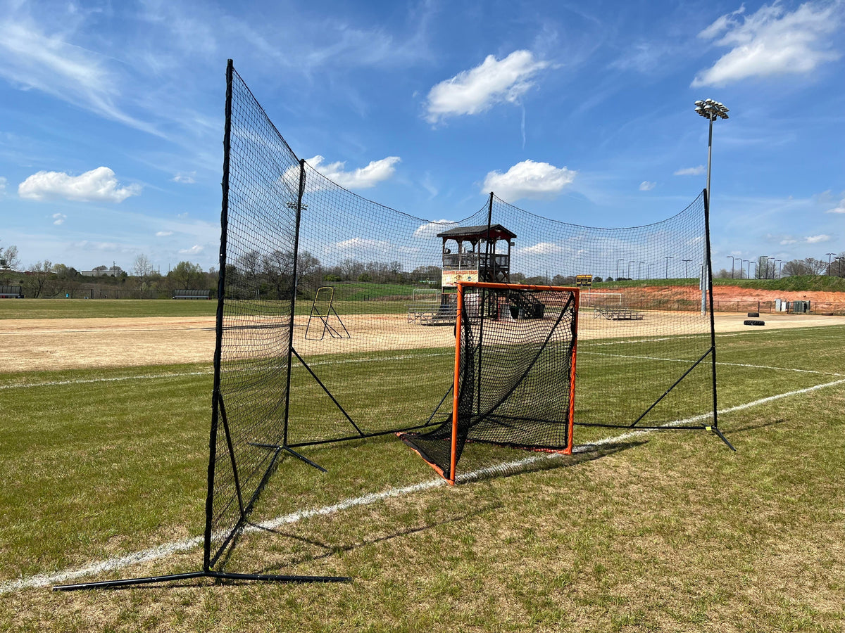 Crankshooter® Backstop CURV Adjustable-Angle Lacrosse System, 10'x30', with 3mm Knotted Poly Net