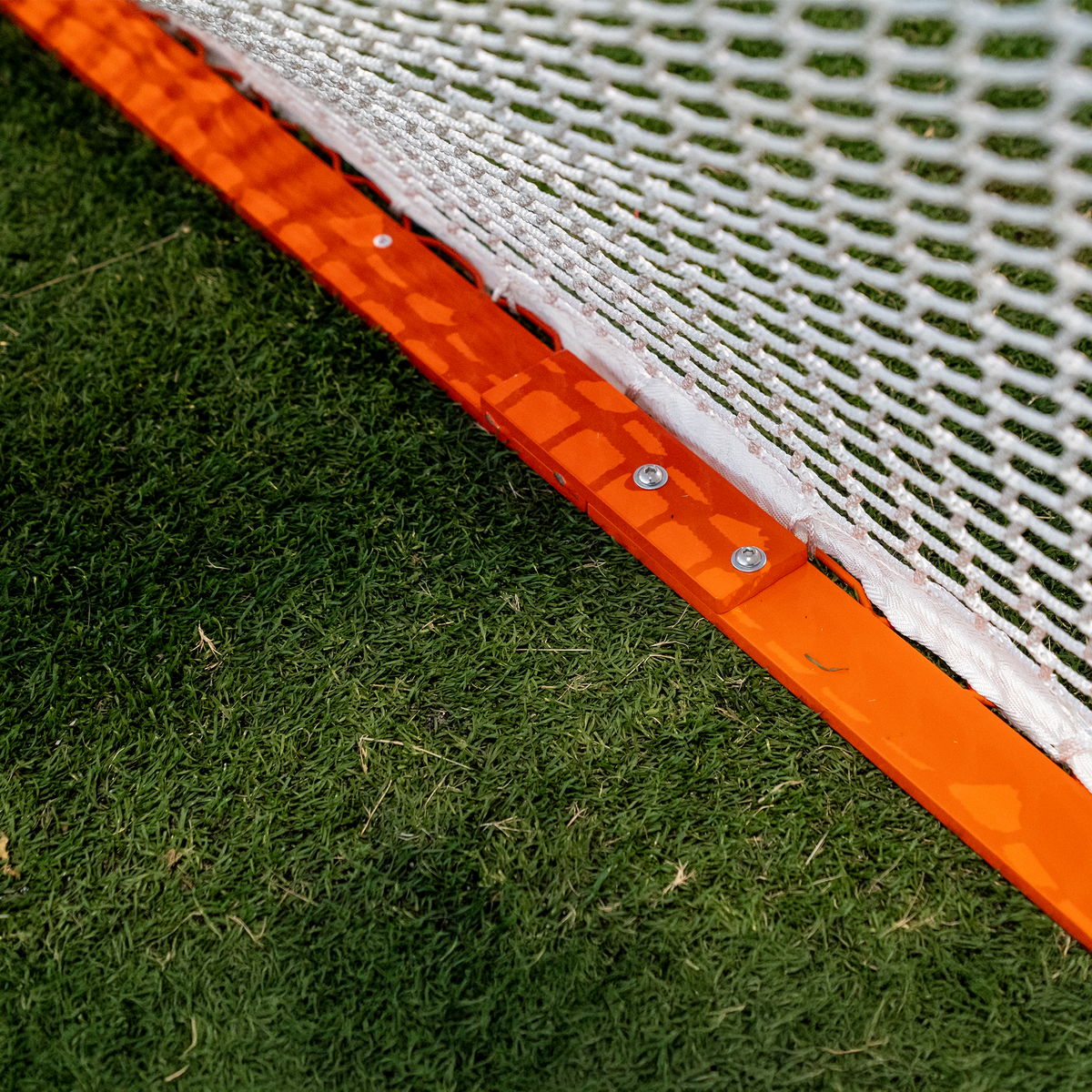 Crankshooter® Compact College/High School Lacrosse Game Goal, 6'x6'x7', 118 lbs, Flat Base with Lacing Rails, Includes 6mm or 7mm White Net