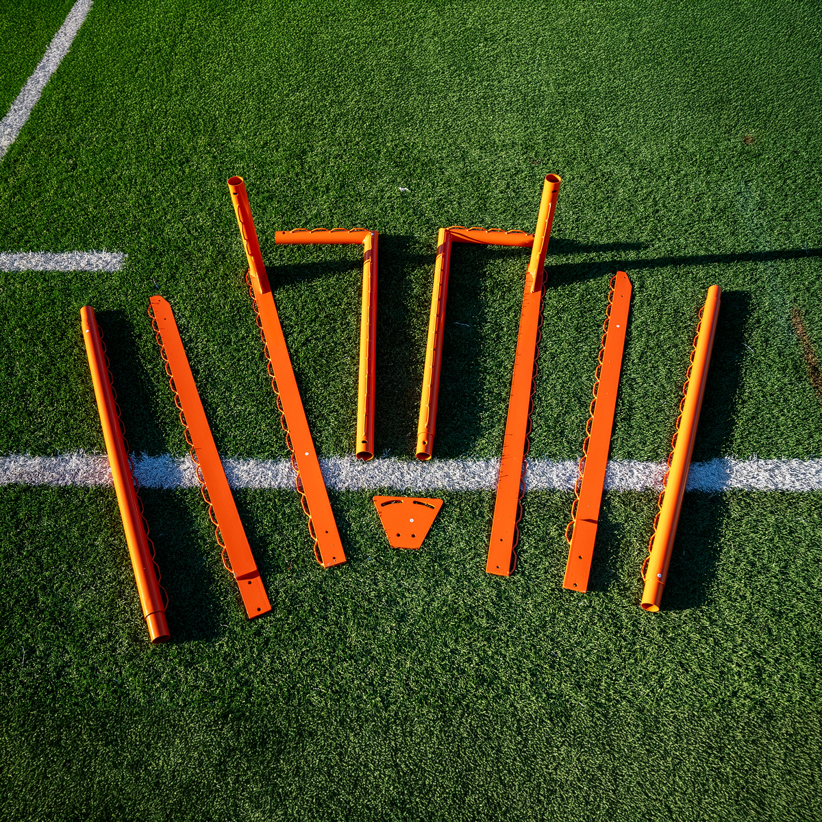 Crankshooter® Compact College/High School Lacrosse Game Goal, 6'x6'x7', 118 lbs, Flat Base with Lacing Rails, Includes 6mm or 7mm White Net