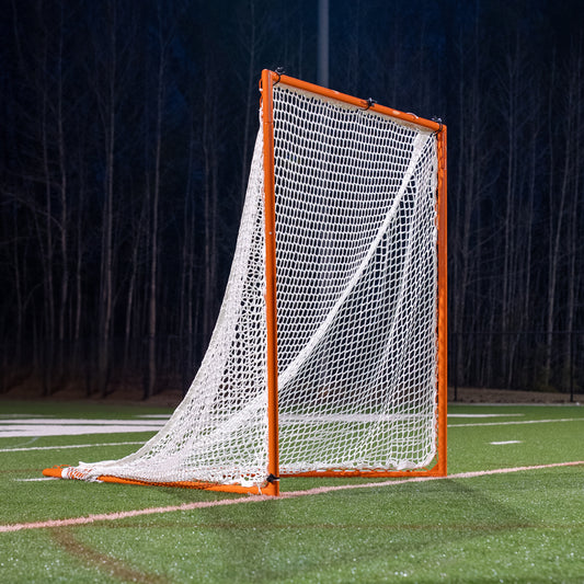Crankshooter® High School Practice Lacrosse Goals, Pair (Qty 2), 6'x6'x7', 59 lbs Each, Includes 6mm White or Black Nets