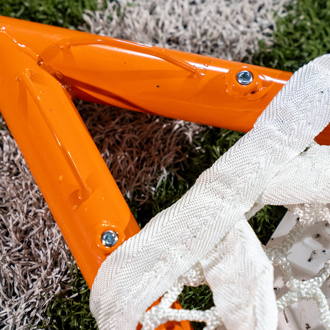 Crankshooter® High School Practice Lacrosse Goals, Pair (Qty 2), 6'x6'x7', 59 lbs Each, Includes 6mm White or Black Nets