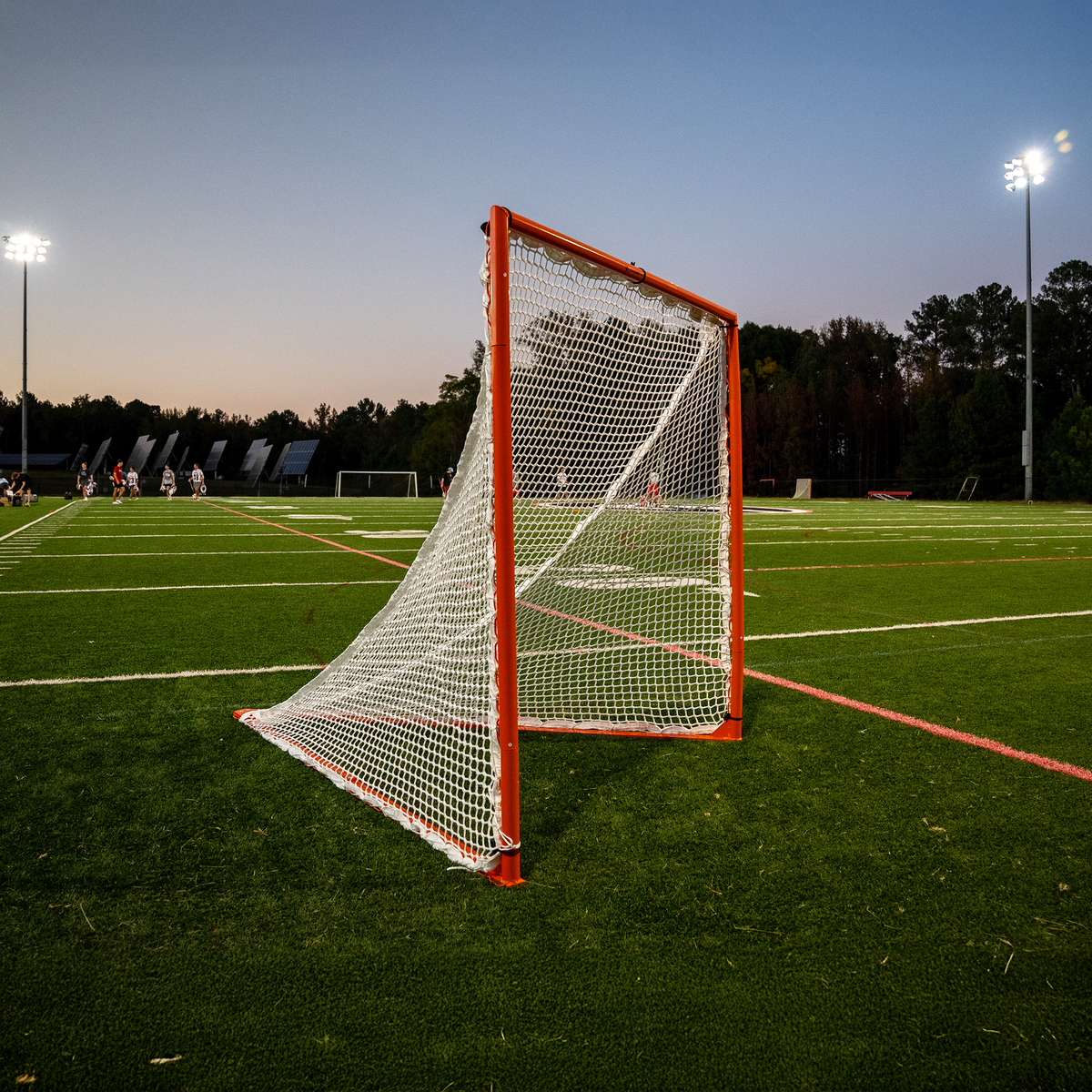 Crankshooter® Compact College/High School Lacrosse Game Goal, 6'x6'x7', 118 lbs, Flat Base with Lacing Rails, Includes 6mm or 7mm White Net