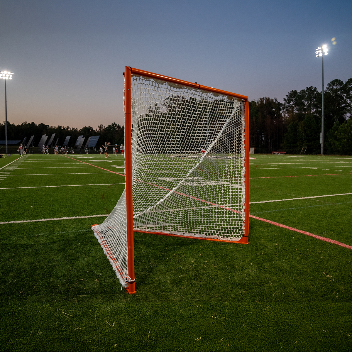 Crankshooter® Compact College/High School Lacrosse Game Goal, 6'x6'x7', 118 lbs, Flat Base with Lacing Rails, Includes 6mm or 7mm White Net