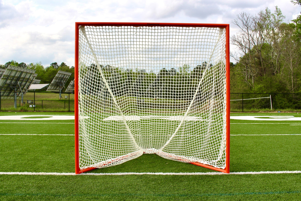 Crankshooter® High School Practice Lacrosse Goals, Pair (Qty 2), 6'x6'x7', 59 lbs Each, Includes 6mm White or Black Nets