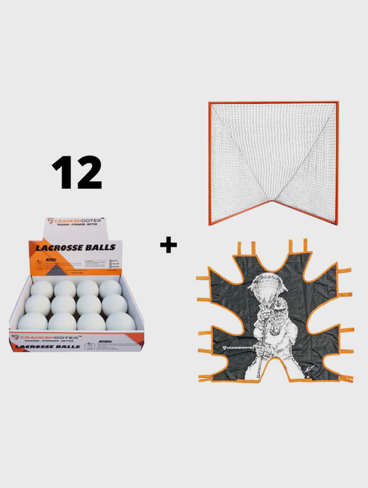 Crankshooter® LAX Pro Bundle Kit: Tournament Goal 6'x6'x7' + 5mm Net + Shot Trainer + 1 Dozen White Game Balls