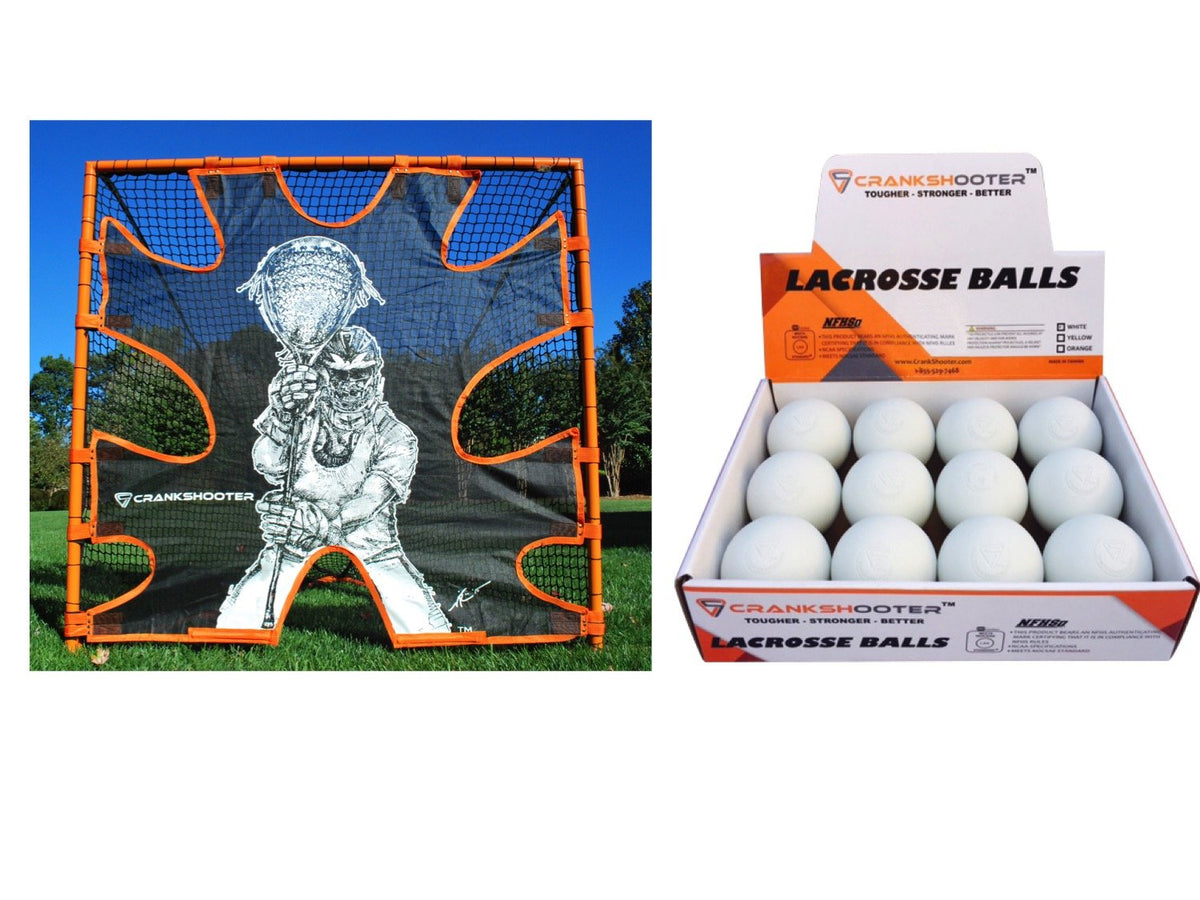 Crankshooter® LAX Pro Bundle Kit: Tournament Goal 6'x6'x7' + 5mm Net + Shot Trainer + 1 Dozen White Game Balls