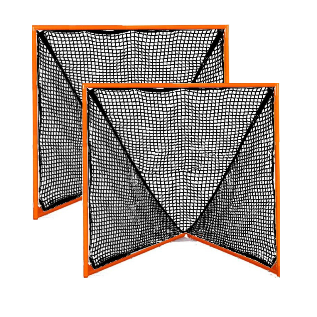 Crankshooter® Tournament Lacrosse Goals, Pair (Qty 2), 6'x6'x7', 35 lbs Each, Includes 5mm White Nets