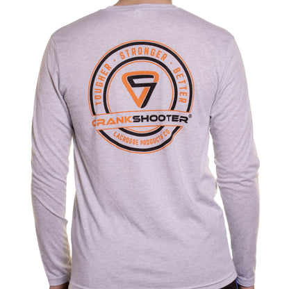 Crankshooter® Lacrosse T-Shirt, White, Long Sleeve, Made in USA